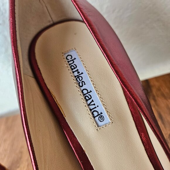 Charles David "Sway" Heels Pump Metallic Garnet Dark Red Leather Pointed Toe 7.5 - Picture 7 of 10